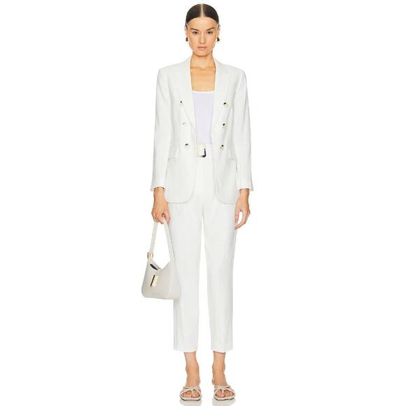 VERONICA BEARD Sofia Stretch-Linen Pant in White - Picture 8 of 15